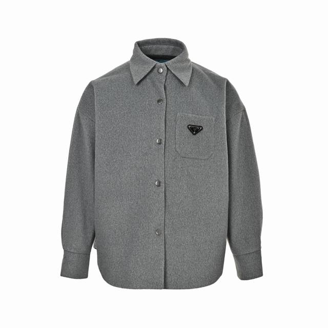 Prada Cashmere Triangle Logo Shirt Jacket (Ddd, Grey, Ddd) Originally priced at