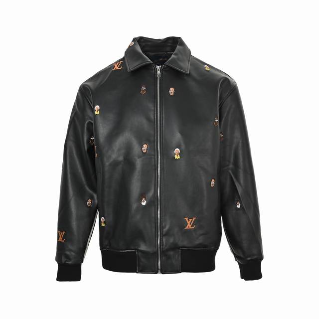 Louis Vuitton Embroidered Logo Cartoon Leather Jacket (Ddd) - New for the season