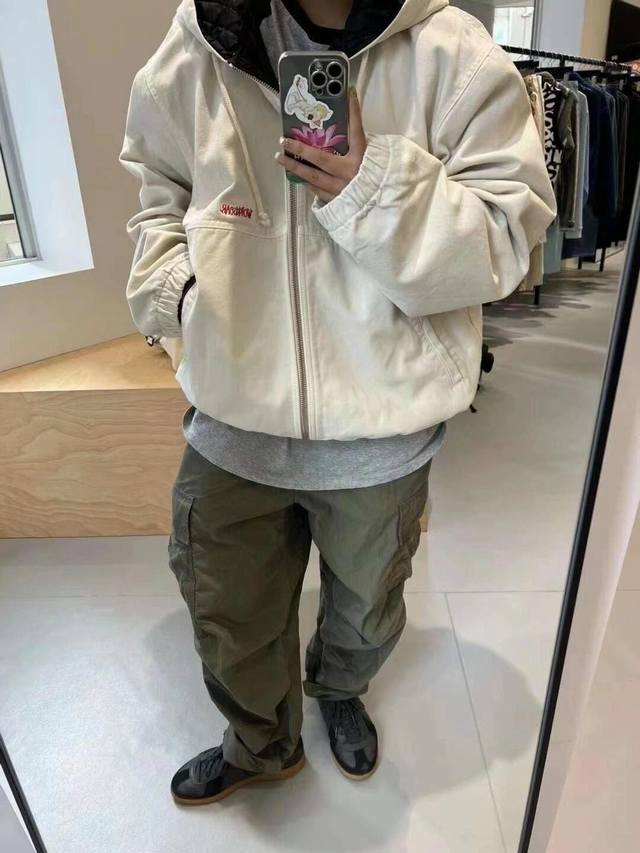 Stussy Fall Collection Fw23 Work Jacket Insulated Canvas, Warm Hooded Jacket wit