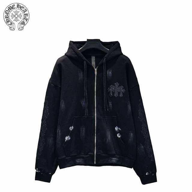 Chrome Hearts 25Fw Heavy-duty Distressed New Graffiti Zipper Jacket Made with cu