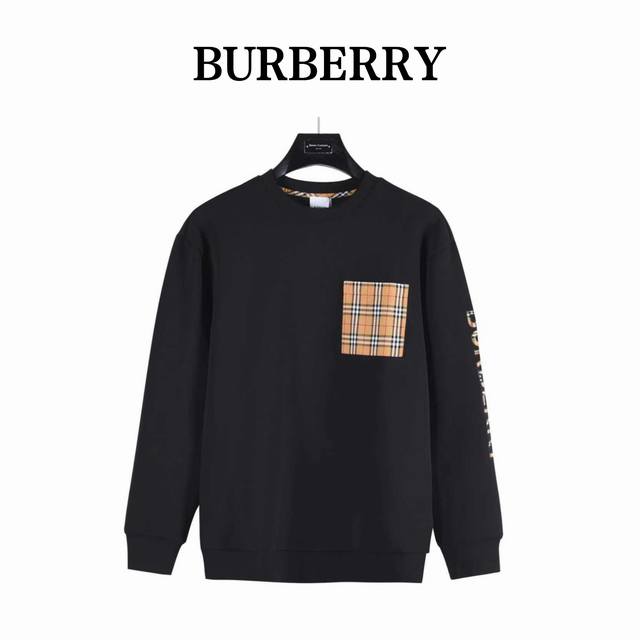 Burberry 25Ss Pocket Check Sleeves with Large Logo Space Cotton Sweatshirt. Clas