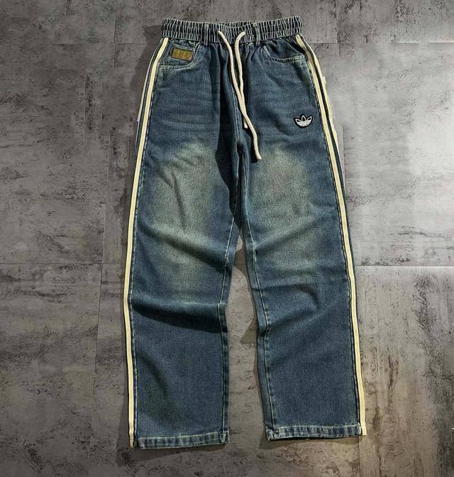 Adidas Jeans Series Designer Retro Casual Couple Pants Made of washed denim fabr