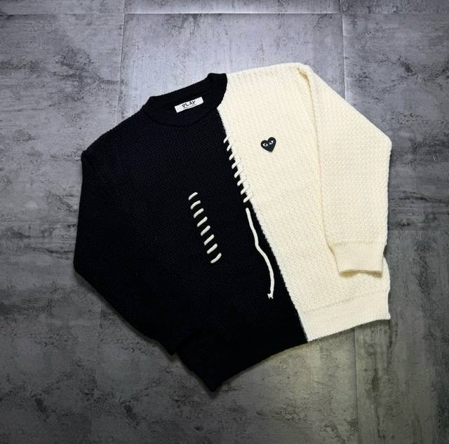 Play Color Block Limited Edition Couple Crew Neck Thick Knit Sweater Ultra-high