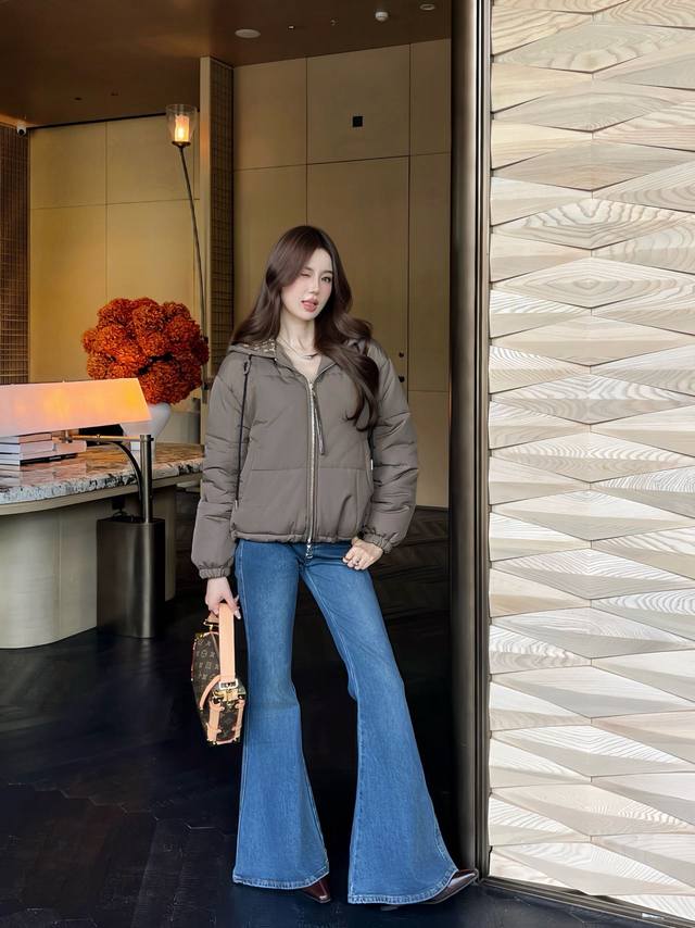 Louis Vuitton Monogram lined hooded down cotton jacket with drawstring adjustabl