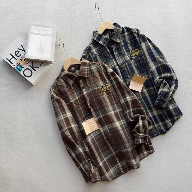Miuniu Early Autumn Retro Lightweight Plaid Collar Shirt Jacket The first plaid