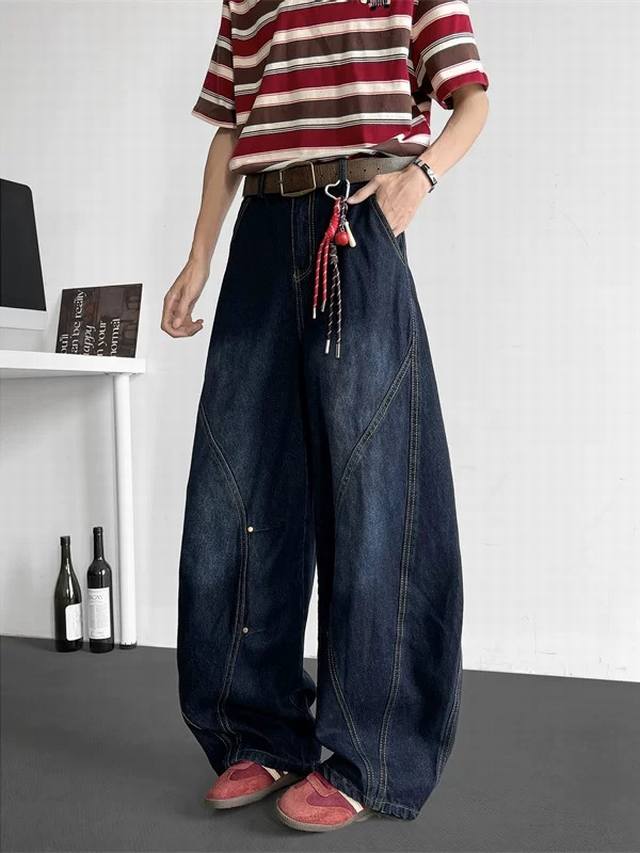 Style No. Xk3620 American-style dark blue curved blade jeans, unisex loose retro