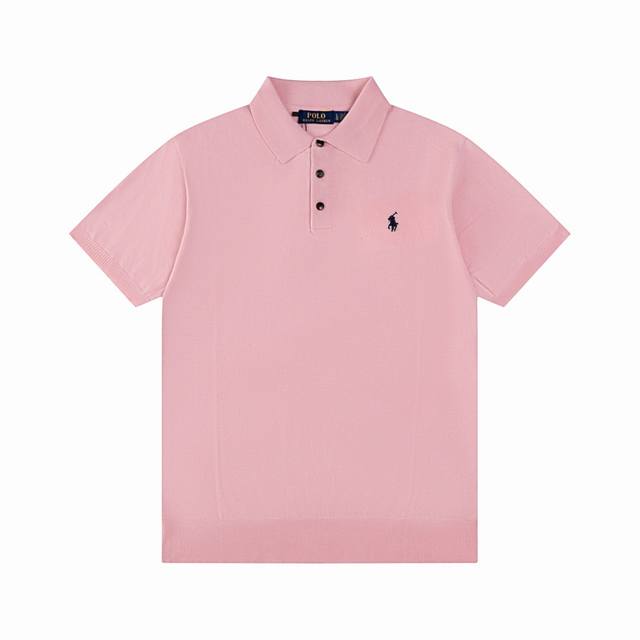 R77 Ralph Lauren Knit Polo Shirt with Embroidered Pony Collar, Three-Button Shor