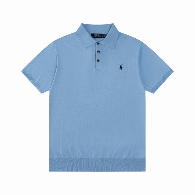 R77 Ralph Lauren Knitted Polo Shirt with Embroidered Pony Collar, Three-Button S