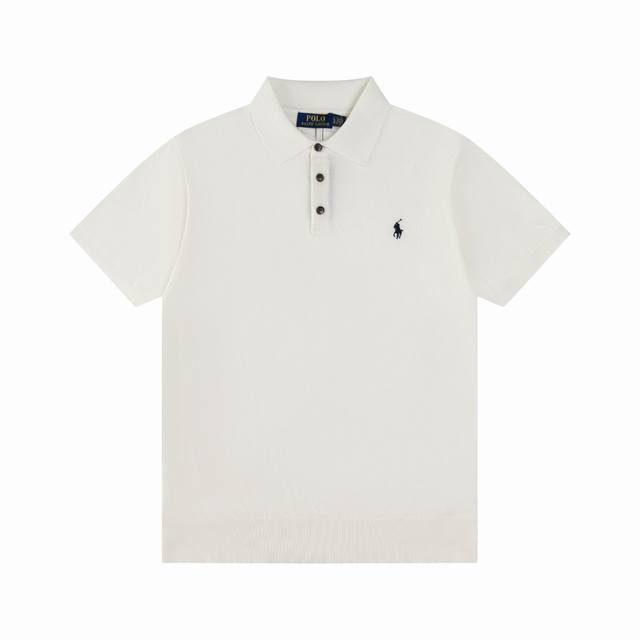 R77 Ralph Lauren Knit Polo Shirt with Embroidered Pony Collar, Three-Button Shor