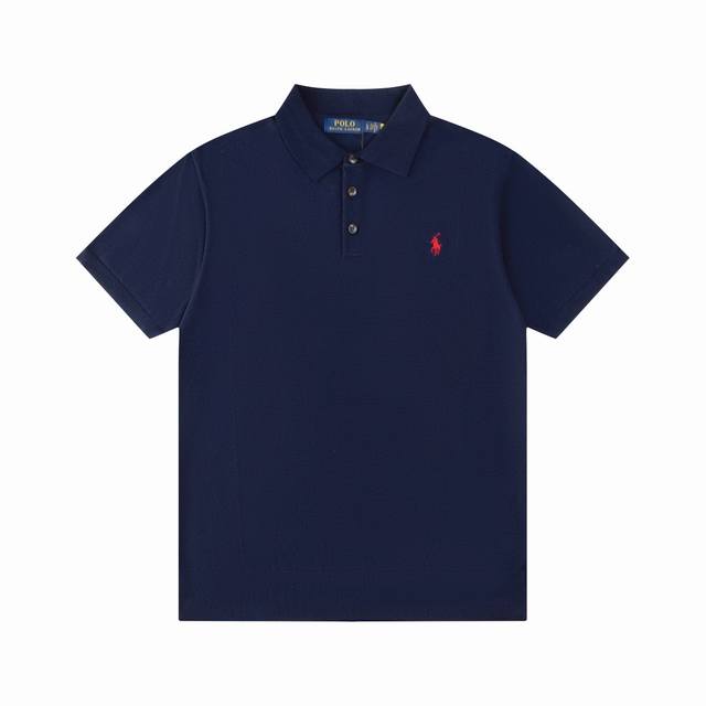 R77 Ralph Lauren Knit Polo Shirt with Embroidered Pony Collar, Three-Button Shor