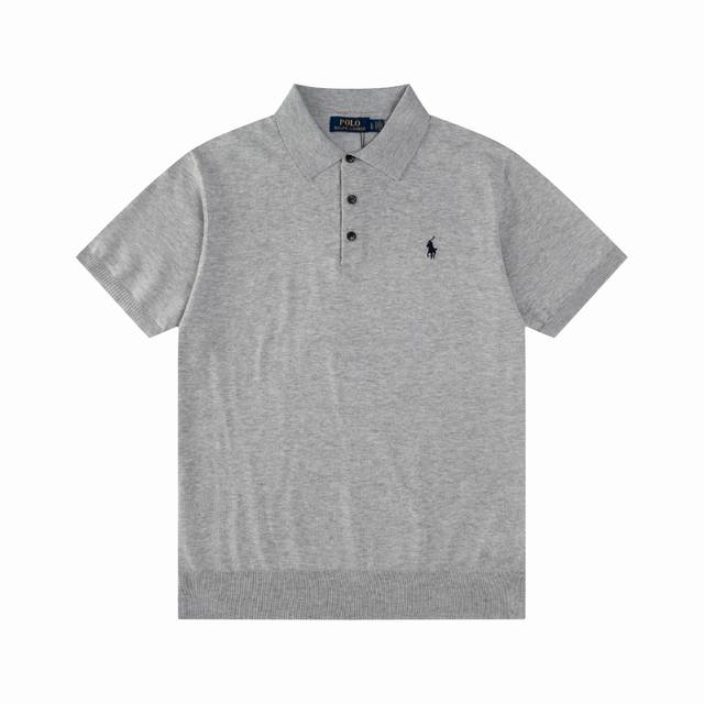R77 Ralph Lauren Knit Polo Shirt with Embroidered Pony Collar, Three-Button Shor