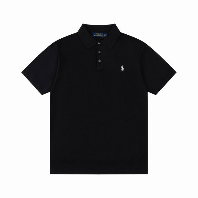 R77 Ralph Lauren Knit Polo Shirt with Embroidered Pony Collar, Three-Button Shor