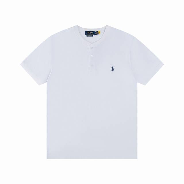 R72 Ralph Lauren Henley Collar Four-Color Stand Collar Open Chest Short Sleeve T