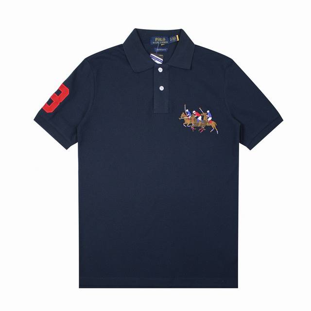R34 Ralph Lauren Three Horses Logo Embroidered Casual Racing Polo Shirt/T-Shirt,