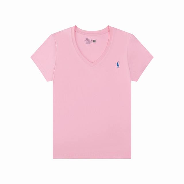 R Ralph Lauren Women's Slim Fit Summer Solid Color Pony Embroidery V-Neck Short