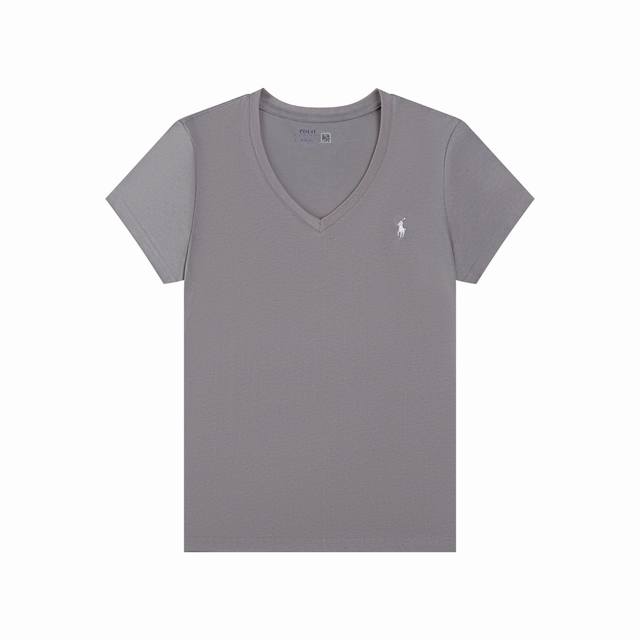 R Ralph Lauren Women's Slim Fit Summer Solid Color Pony Embroidery V-Neck Short