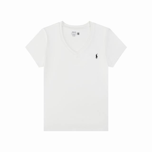 R Ralph Lauren Women's Slim Fit Summer Solid Color Pony Embroidery V-Neck Short