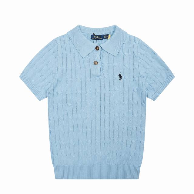 R37 Ralph Lauren Summer Knit Cable Knit Polo Shirt Short Sleeve T-Shirt Women's