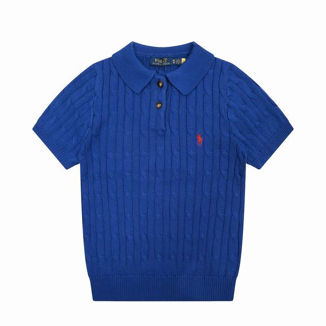 R37 Ralph Lauren Summer Knit Cable Knit Polo Shirt Short Sleeve T-Shirt Women's
