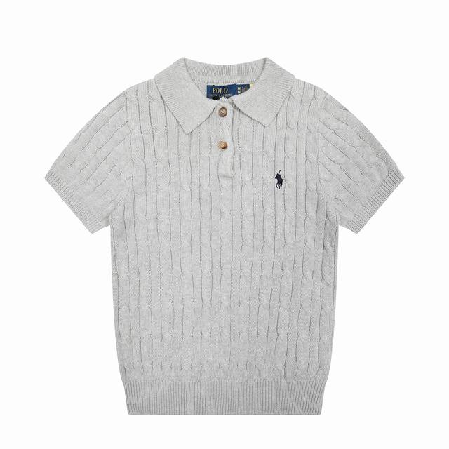 R37 Ralph Lauren Summer Knit Cable Knit Polo Shirt Short Sleeve T-Shirt Women's