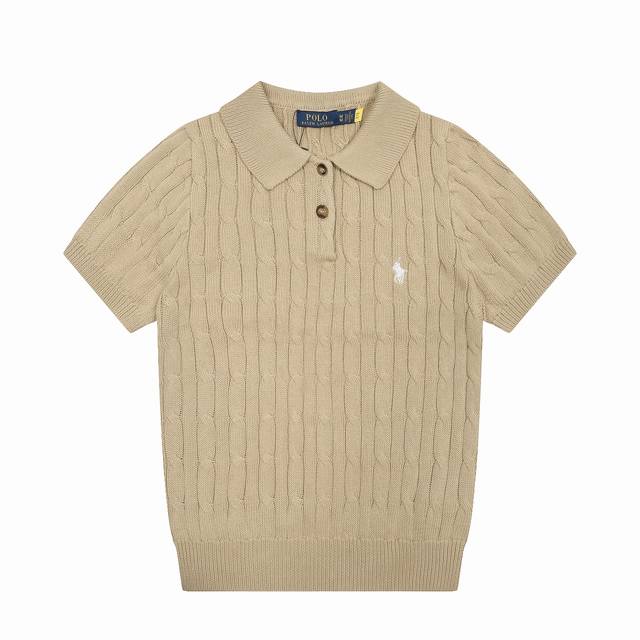 R37 Ralph Lauren Summer Knit Cable Knit Polo Shirt Short Sleeve T-Shirt Women's