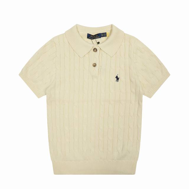 R37 Ralph Lauren Summer Knit Cable Knit Polo Shirt Short Sleeve T-Shirt Women's