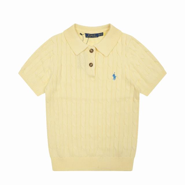 R37 Ralph Lauren Summer Knit Cable Knit Polo Shirt Short Sleeve T-Shirt Women's