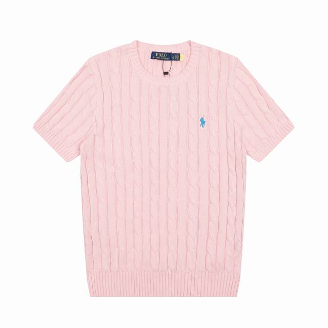 R38 Ralph Lauren Summer Knit Cable Knit Pony Embroidered Crew Neck Sweater Short