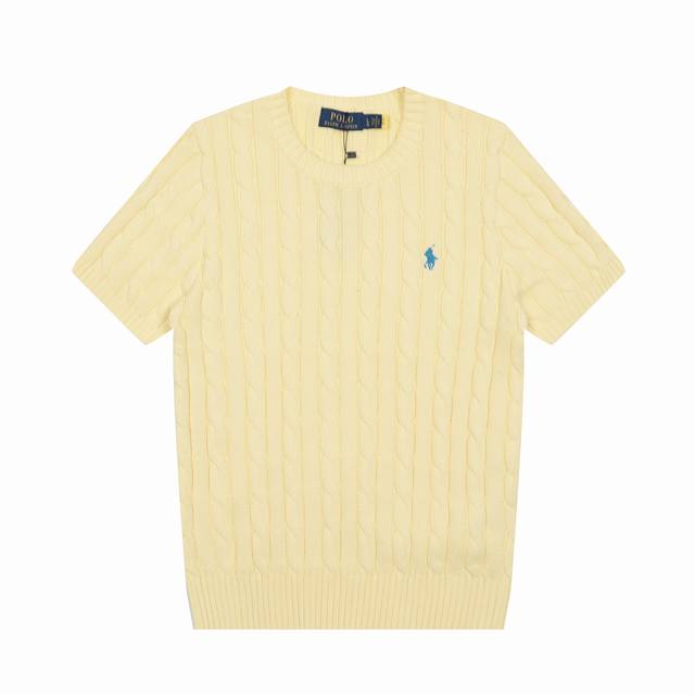 R38 Ralph Lauren Summer Knit Cable Knit Pony Embroidered Crew Neck Sweater Short