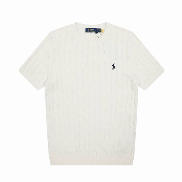 R38 Ralph Lauren Summer Knit Cable Knit Pony Embroidered Crew Neck Sweater Short