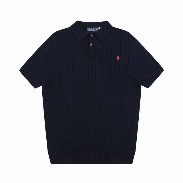 R39 Ralph Lauren Summer Knit Cable Knit Polo Shirt Short Sleeve T-Shirt (Unisex,