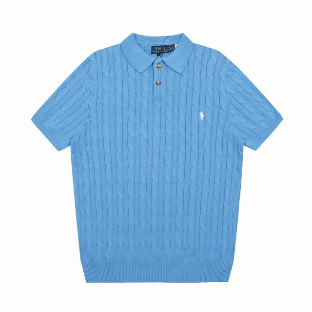 R39 Ralph Lauren Summer Knit Cable Knit Polo Shirt Short Sleeve T-Shirt (Unisex,
