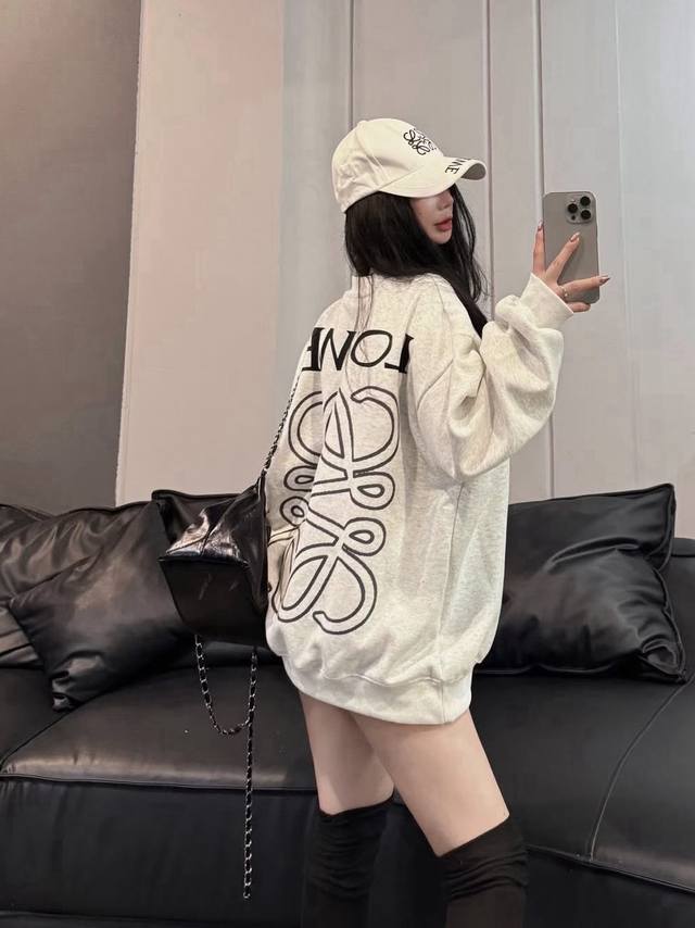 Loewe New Heavy-Duty Oatmeal Grey Crew Neck Fleece Sweatshirt with Front and Bac Loewe New Heavy-Duty Oatmeal Grey Crew Neck Fleece Sweatshirt with Front and Bac