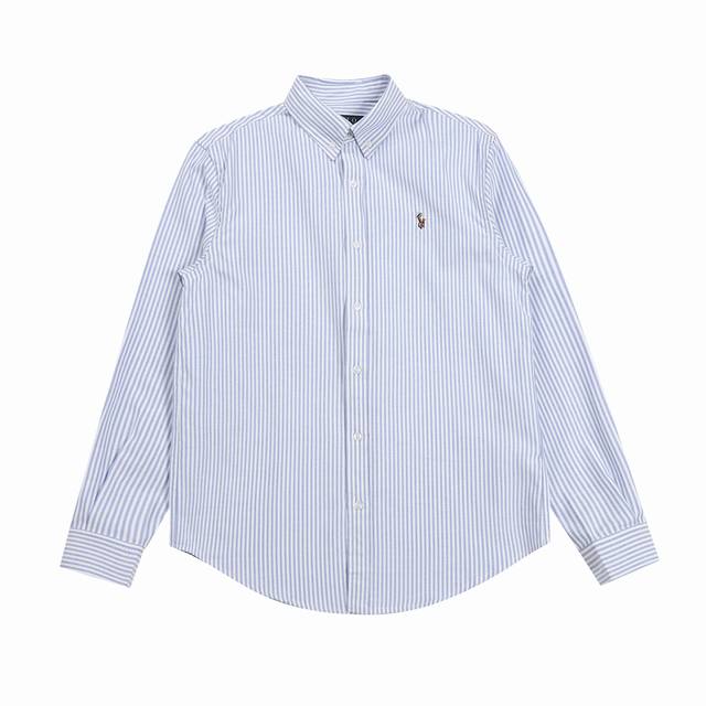 R42 Polo Ralph Lauren Oxford Striped Logo Embroidered Button-Down Collar Long Sl