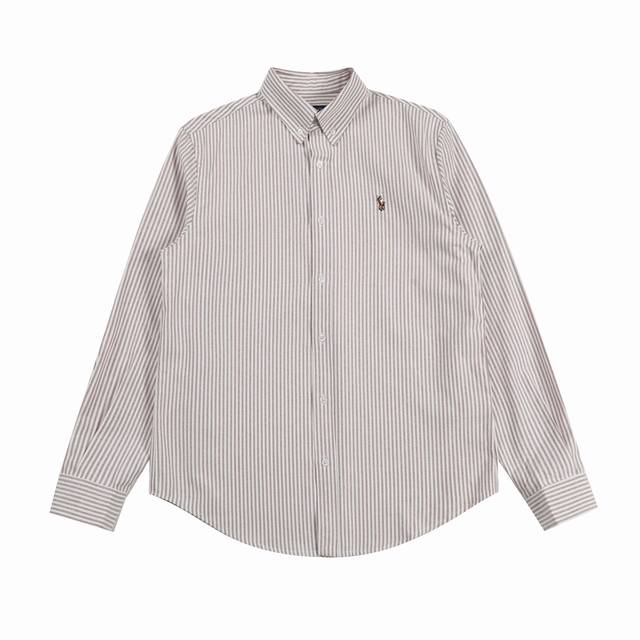 R42 Polo Ralph Lauren Oxford Striped Logo Embroidered Button-Down Collar Long-Sl