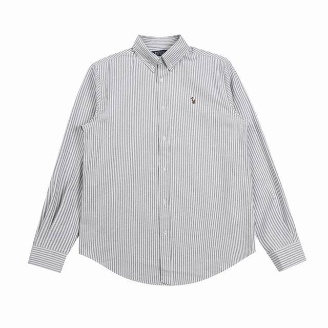 R42 Polo Ralph Lauren Oxford Striped Logo Embroidered Button-Down Collar Long-Sl