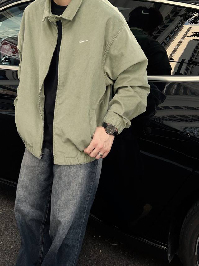 Nike Retro Workwear Corduroy Jacket with Small Lapel Nike Logo Zipper Lapel Long