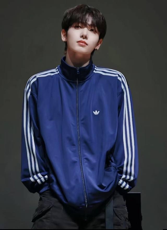 Adidas Originals Trefoil Logo Print Stand Collar Retro Zipper Long Sleeve Jacket