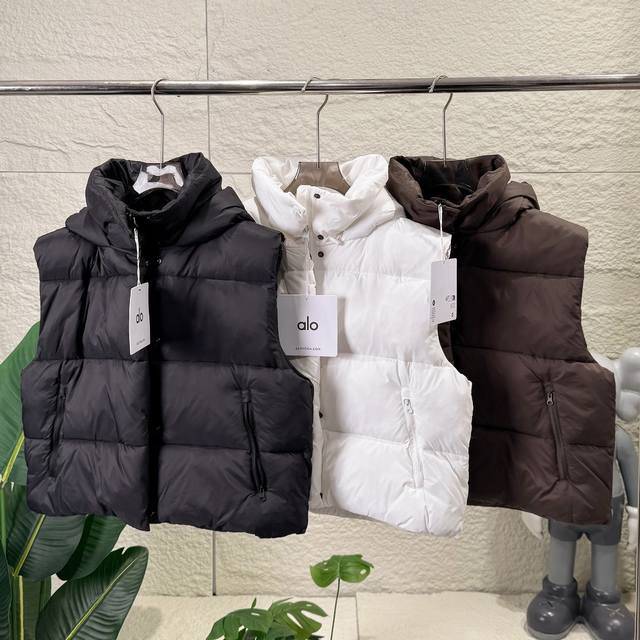 High-quality Alo women's four-compartment puff vest, down-filled cotton hooded v