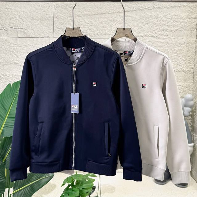 Fila Unisex Stand Collar Baseball Jacket, Couple Style, Autumn/Winter Outdoor Ca