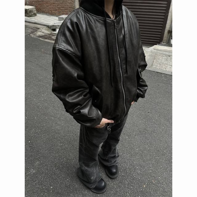 Style No.: 310 Autumn/Winter Clean Fit Thick Zipper PU Leather Hooded Jacket Ver