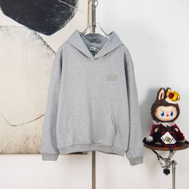 Zp Version [Exclusive Supply] Miumiu Burnout Embroidered Logo Hoodie Fabric: 380