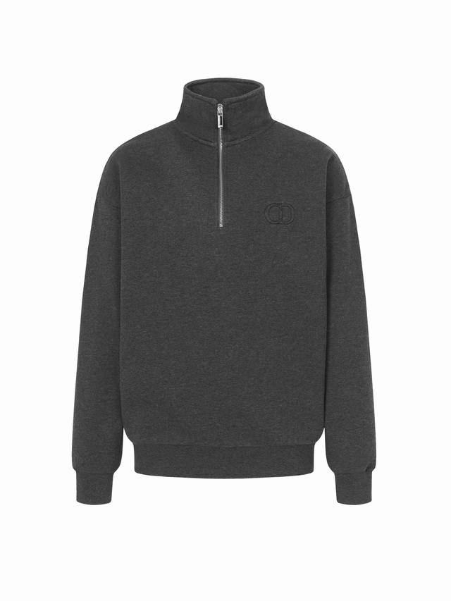 Dior 25Ss New Half-Zip Sweatshirt (Ddd) Dark Grey Cotton Fleece Fabric, Cd Icon