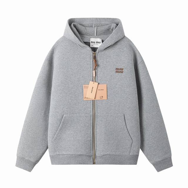 Official 1:1 replica quality Miu Miu 24Fw embroidered small logo air cotton zip-