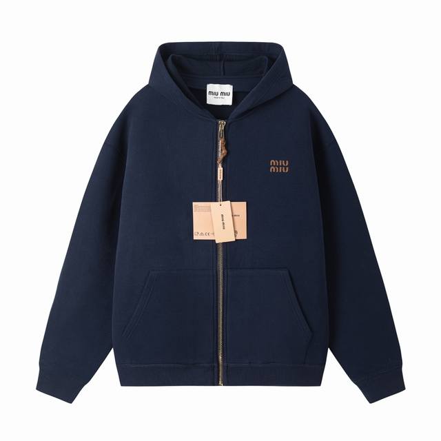 Official 1:1 Original Quality Miu Miu 24Fw Embroidered Logo Air Cotton Zipper Ja