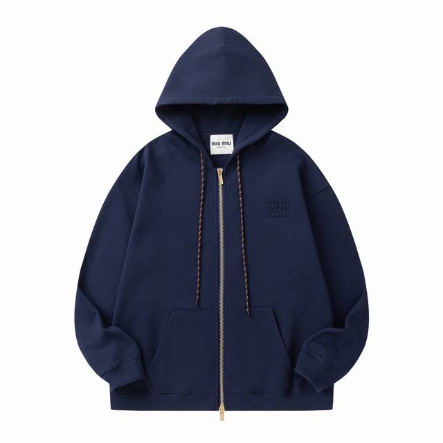 1:1 Original Quality Miu Miu 24Fw Applique Embroidered Letter Zipper Jacket. Mad