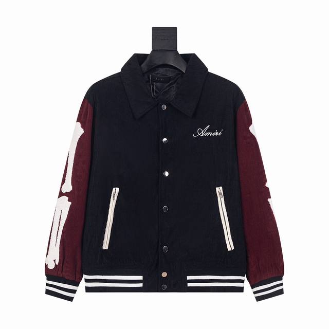 Ami Color-Blocked Sleeve Corduroy College Style Jacket A super youthful college