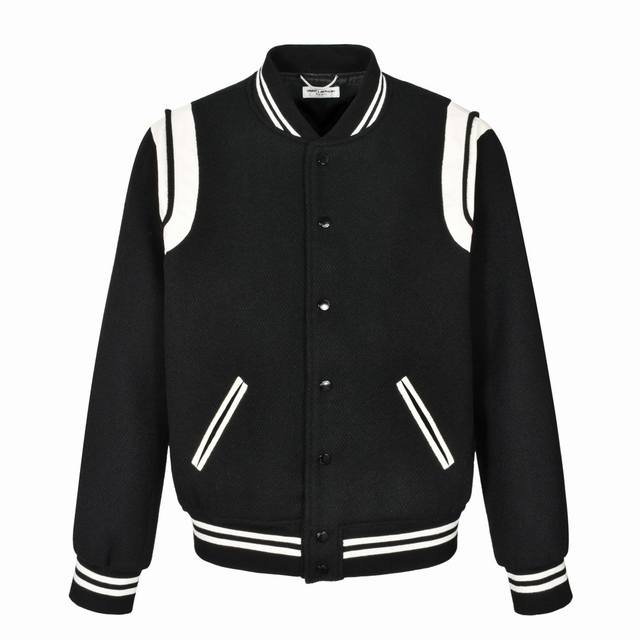 Saint Laurent Paris SLP Classic Black and White Baseball Collar Jacket. Original