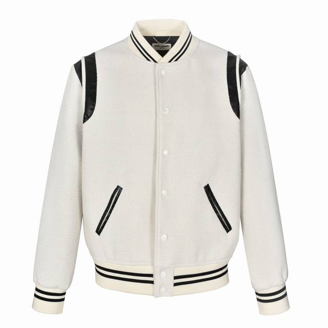 Saint Laurent Paris SLP Classic Black and White Baseball Collar Jacket. Original