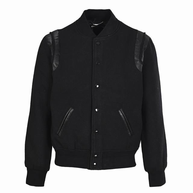 Saint Laurent Paris SLP Classic Black and White Baseball Collar Jacket. Original